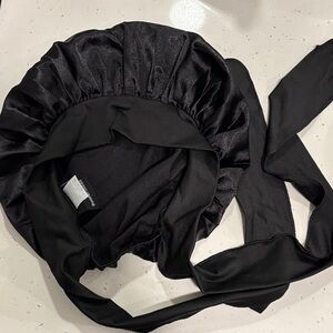 Black Satin Bonnet with Ties